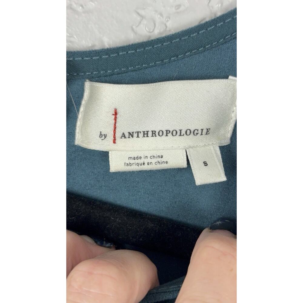 By Anthropologie Jumpsuit Womens Faux Suede Wide Leg Crop Teal Blue Stretch Sz 8 - Picture 4 of 5